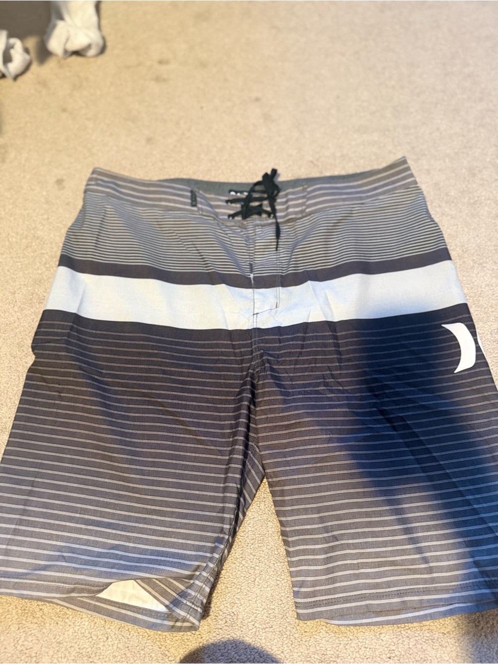 Hurley Men's Black and White Striped Swim Trunks